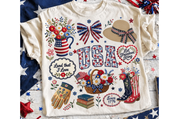 Cottagecore Floral USA, Faux Embroidery