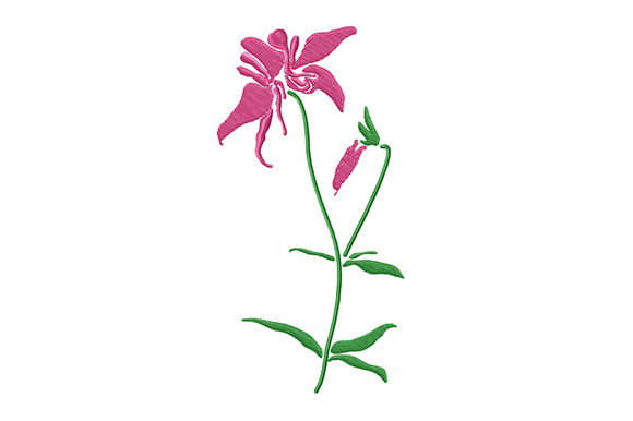 Pink Columbine Flower Embroidery
