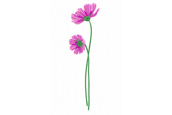 Pink Cosmos Flowers Embroidery