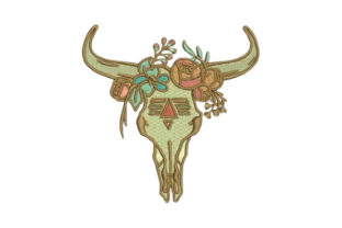 Skull with Flowers Embroidery Design